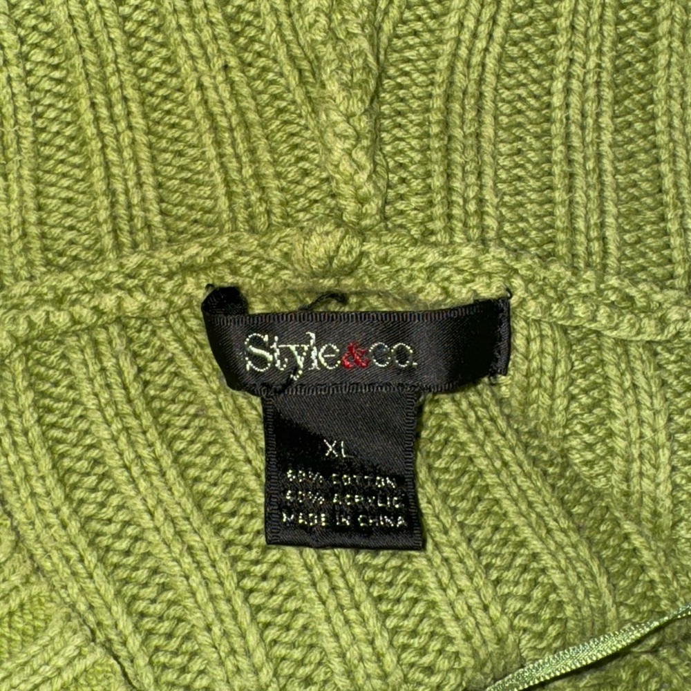 Style & Co Green Cable Knit Sweater XL Button Henley Collar Cozy - Picture 5 of 9